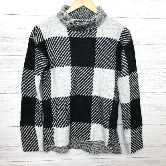 NEW DKNY Women's Black and White Plaid Turtleneck Sweater Tunic size XXS - Picture 1 of 10